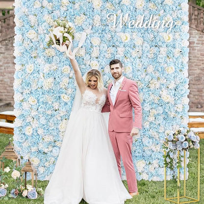 Wedding Flower Wall Backdrop Panels - Blue 24 Packs 3D Floral Wall for Birthday Party Baby Shower Photography Decoration