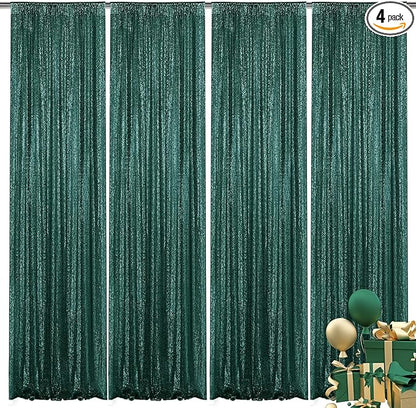 Dark Green Sequin Backdrop Curtain 4 Pieces 2FTx8FT Glitter Photography Backdrop for Party Wedding Birthday Christmas Decorations