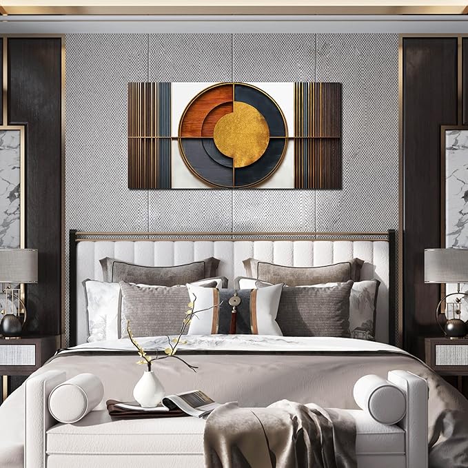 Large Canvas Wall Art for Living Room Bedroom Home Office Brown and White Wood Color Geometrical Picture Modern Canvas Prints Framed Wall Decor Size 20x40