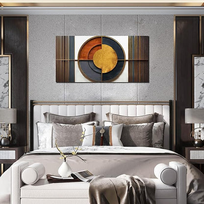 Large Canvas Wall Art for Living Room Bedroom Home Office Brown and White Wood Color Geometrical Picture Modern Canvas Prints Framed Wall Decor Size 20x40