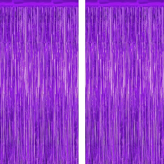 2 Pack Backdrop Curtains, 3.28 FT x 7.05 FT Purple Tinsel Backdrop, Metallic Purple Backdrop Fringe Curtains Foil Streamer, Party Supplies Photo Props for Anniversaires Wedding Party