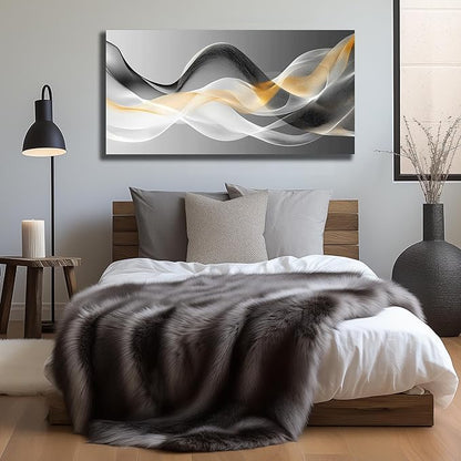 JuhaiArt Abstract Wall Decor Art Gold Canvas Modern Black Picture White Art for Bedroom Office Decoration 24" x 48"