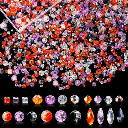 1000pcs Halloween Glass Beads for Jewelry Making Colorful Rainbow Craft Crystal Beads Sparkly Beads for DIY Necklace Bracelet Earring Orange & Purple & Black