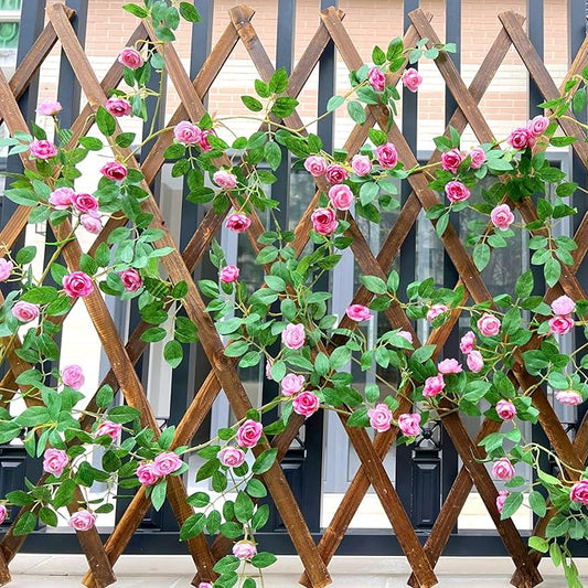 6FT Bendable Pink Rose Flower Garland, Artificial Silk Wild Roses Vine Leaves Hanging Flowers for Wall Fireplace Fence Trellis Wedding Baby Shower Room Home Spring Summer Decor(2PC)