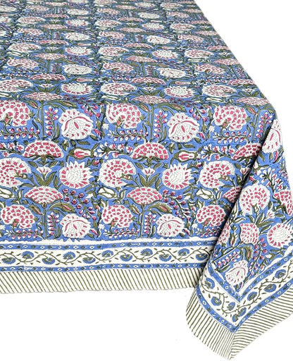 ATOSII Clover Pink 100% Cotton Fall Tablecloth, Handblock Print Rectangle Table Cover for Kitchen Dining Linen I Parties, Weddings, Outdoors, Easter Table Cloth Decor 60 X 90 Inches I 6 Seater