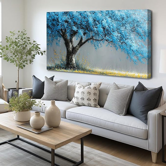 Blue Art Work for Living Room Walls Tree of Life Poster for Bedroom Modern Prints Wall Art for Dining Room Size 29 x 58 Inch