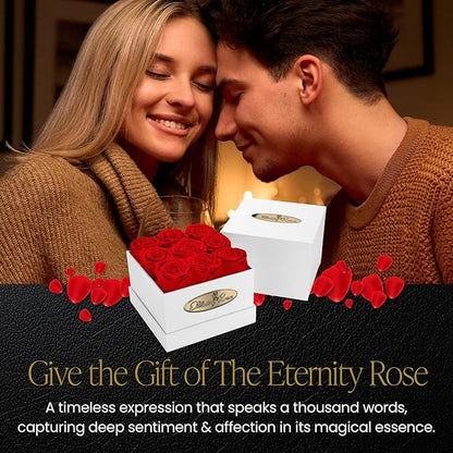 The Eternity Rose 9-Piece Preserved Roses in a Luxury Gift Box – Real Roses in Square White Box – A Valentine’s Gift as Everlasting as Your Love