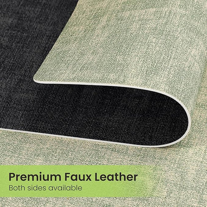 Placemats Set of 6, Faux Leather Heat Resistant Wipeable Placemats, Dual Sided Waterproof Washable Table Mats with Coaster, Suitable for Kitchen, Dining, Table Decor (6, Black Light Green)