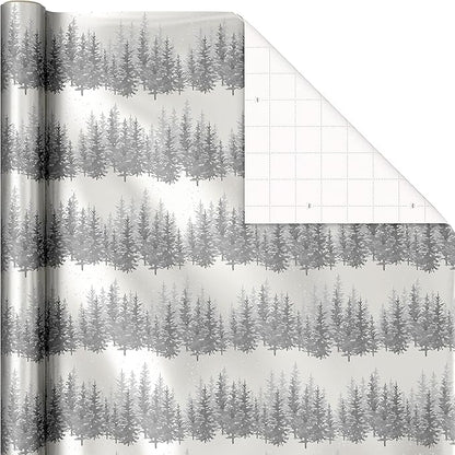 Hallmark Foil Wrapping Paper with Cut Lines on Reverse (3 Rolls: 60 Sq. Ft. Ttl) Rose Gold, Silver Trees, Gold Snowflakes for Winter Weddings, Graduations, Valentine's Day