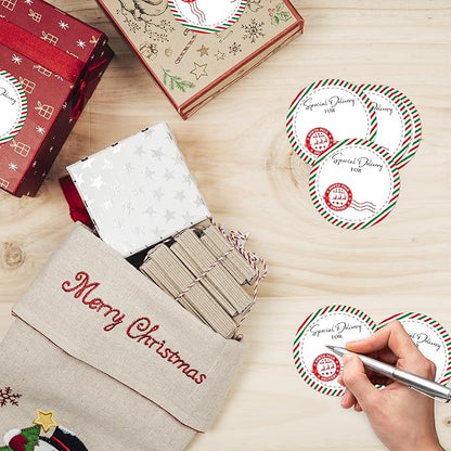 Christmas Gifts Tags Stickers from Santa, 30 Pcs North Pole Christmas Name Tags for Gifts, 2.5x2.5 Inch Holiday Presents Sticker Labels, Festive Chrismas Name Tag for Gift Wrapping Bags-D09