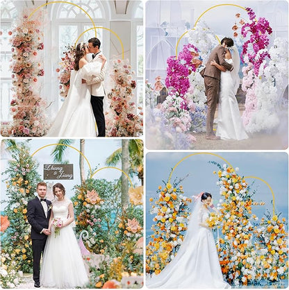 Putros Metal Arch Stand with Cover Set of 2 Black Spandex Fitted Wedding Arch Cover and Round Top Chiara Backdrop Stand for Birthday Party Baby Shower Decoration 7.2FT, 6FT