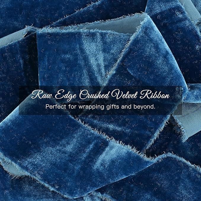 MAYREEL 2 Inch Blue Velvet Ribbon Hand Torn Navy Blue Silk Frayed Edge for Bridal Bouquets Invitations Wedding Vow Books Gift Baskets Hair Bows 3 Yards