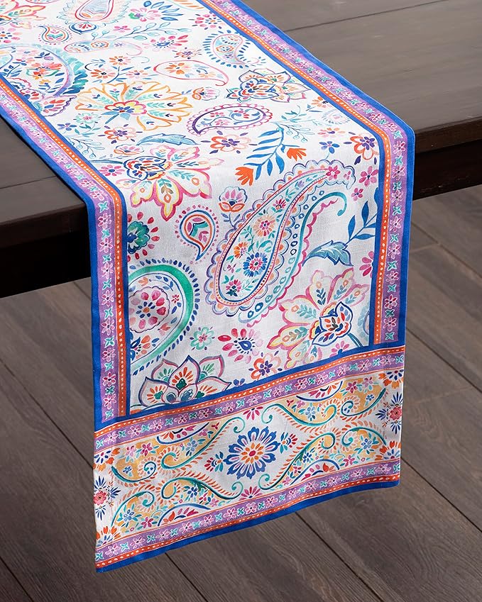 Maison d' Hermine Table Runner 100% Cotton Single Layer Table Runners 72 inches Long Decorative for Home Kitchen Dining Party Wedding Bridal Shower Spring Summer (Indian Floral, 14.50" x 72")