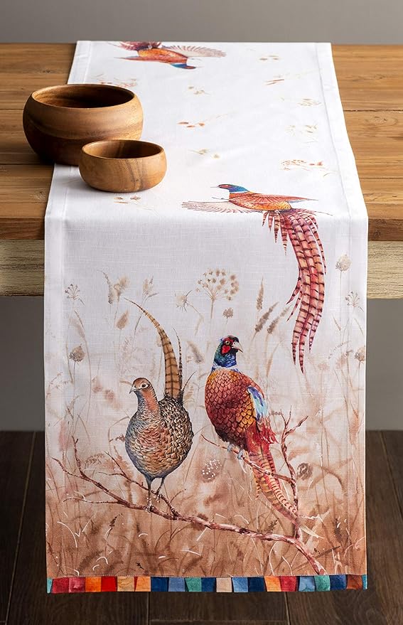 Maison d' Hermine Table Runner 100% Cotton Single Layer Table Runners 72 inches Long for Thanksgiving Christmas Decorations Home Kitchen Dining Party Wedding (Faisan D'Automne, 14.5" x 72")