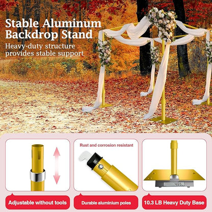 EMART 10ft Square Backdrop Stand Heavy Duty, Pipe and Drape Photo Background Support Kit, Adjustable Metal Frame with Flat Base for Wedding Birthday Party Decorations-Gold