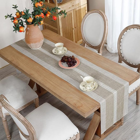 Farmhouse Braided Striped Table Runner Rustic Embroidery Coffee Table Runners for Decorations Weddings Holiday Brown13x60inch