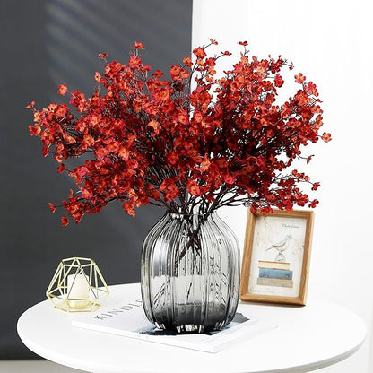 JAKY-Global Babys Breath Silk Artificial Flowers Bulk with Vase 10pcs Fall Decor Fake Flower Bouquet Bulk for Home Kitchen Indoor Arrangement Table Centerpieces Party Decor(Burnt Red Brown with Vase)