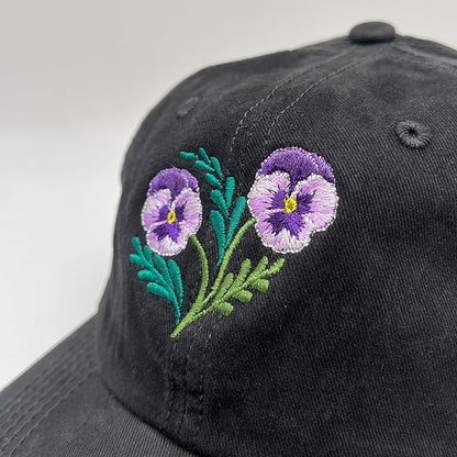 Cute Flower Hat, Elegant Floral Embroidered Adjustable Baseball Cap for Men Women, Gifts for Flower Lovers, Black