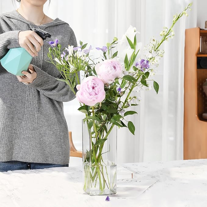 Acrylic Square Flower Vase, Non-breakable Vase, 5" x 5" x 10" Tall Clear Vases for Flower, Large Cube Floral Plant Container, Planter Terrarium for Wedding Party Event, Home Office Decor