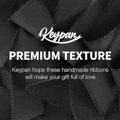 Black Ribbon 1-1/2" x 15Yd Handmade Fringe Cotton Ribbons for Wedding Invitations, Bridal Bouquets Wrapping, Bow Making DIY Crafts Home Decor for Halloween
