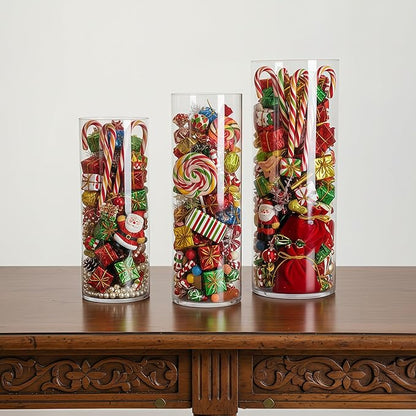 Extra Large Acrylic Cylinder Clear Vase for Floor, Tall Big Wide Mouth Plastic Unbreakable Hurricane Flower Vases of 3 for Home Decor (D 8" X H 19.7", D 6", D 4.8" + 2 Holder)