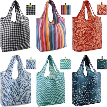BeeGreen Reusable Grocery Bags 6 Pack, Heavy Duty Totes for Women, Foldable Large Shopping Totes with Handles for Work, Travel, Gift, Store, Polyester Washable Tote Bag Black red blue green Dark Blue