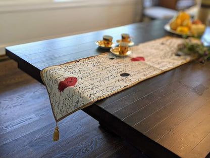 Tache Romantic Cursive Handwritten Love Letter Valentine Hearts Beige Table Runner - Vintage Farmhouse Woven Tapestry Kitchen Dining Dinner Linen Napery Cloth - 13 x 54 inches