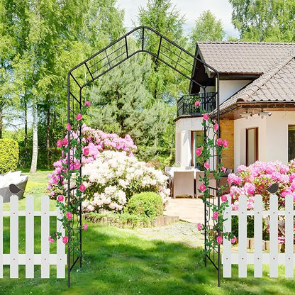 Metal Garden Arch, Assembly Garden Arbor,Trellis Climbing Plants Support, Rose Outdoor Arch,Wedding Arch, Party Events Archway,Steeple (Black, W56.3"X94.5")