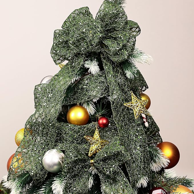 VATIN 2-1/2" Moss Green Christmas Ribbon, Green Glitter Mesh Diamond Web Sequin Dots Wired Christmas Ribbon for Gift Wrapping Bow Making Wreath Supply-10 Yards