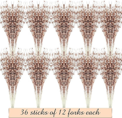 Geosar 30 Pcs Christmas Artificial Glitter Berry Stem Decorations 17 Inch Faux Stick Floral Pick Centerpiece Bouquet Flower Bead Twigs for Centerpiece Tree Wreath Xmas Ornaments Home(Rose Gold)