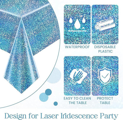 4 Pcs Pink&Blue Holographic Laser Tablecloths Iridescence Shiny Table Covers 40" x 108" Foil Rectangle Table cloths for Baby Shower Undersea Ocean Birthday Party Winner Wedding Party Décor