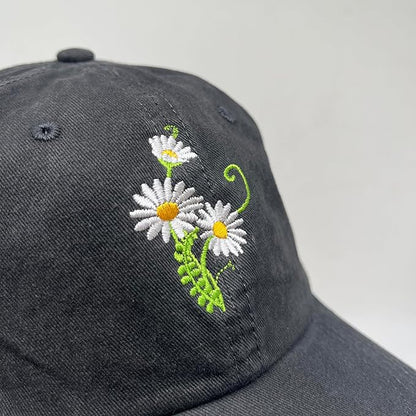 Cute Flower Hat, Elegant Floral Embroidered Adjustable Baseball Cap for Men Women, Gifts for Flower Lovers, Black