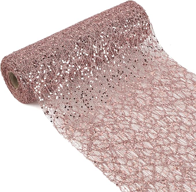 MEEDEE Rose Gold Glitter Mesh Web Ribbon 10 Inch Wide by 10 Yards Roll Rose Gold Fabric Ribbon Decorative Mesh Ribbon for Christmas Tree, Garland, Holiday Wreaths, Bows, Home Decor