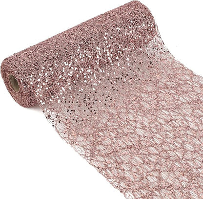 MEEDEE Rose Gold Glitter Mesh Web Ribbon 10 Inch Wide by 10 Yards Roll Rose Gold Fabric Ribbon Decorative Mesh Ribbon for Christmas Tree, Garland, Holiday Wreaths, Bows, Home Decor