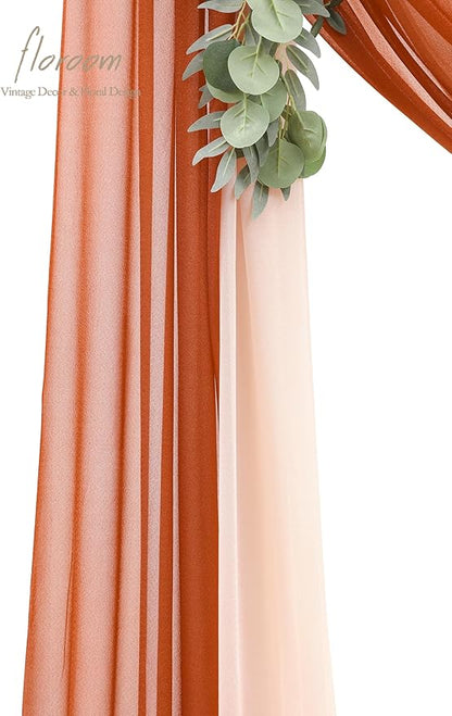 Floroom Arch Flowers with Drapes Kit (Pack of 4) - 2pcs Artificial Terracotta & Cream Floral Swag Arrangement with 2pcs Draping Fabric for Wedding Ceremony Arbor and Reception Backdrop Decoration