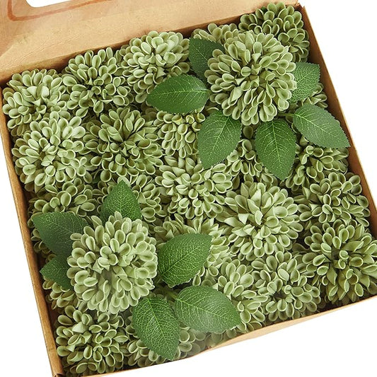 Artificial Flowers, 50pcs Artificial Rose for DIY Wedding Bouquets Centerpieces Arrangements, Elf Green Dahlia Flowers with Stem for Bridal Shower Party Home Decorations