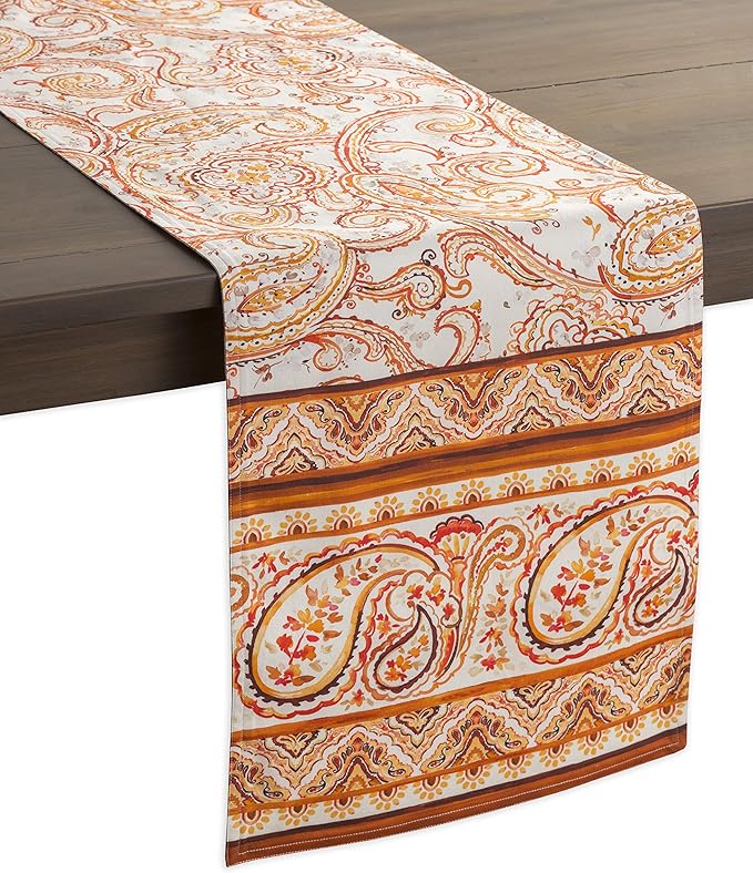 Maison d' Hermine Table Runner 100% Cotton Single Layer Table Runners 48 inches Long for Thanksgiving Christmas Decorations Home Kitchen Dining Party Wedding (Palatial Paisley, 14.5" x 48")