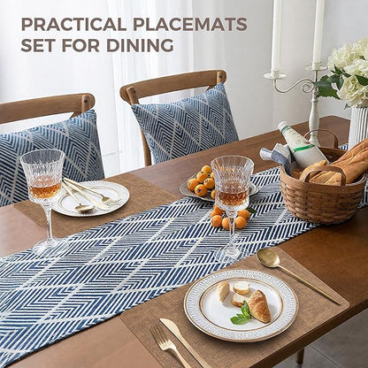 Vinyl Placemats Set of 4, Faux Leather Waterproof and Heat Resistant Place Mats, Washable Anti-Slip Table Mats with Coaster, Wipeable Placemats for Indoor & Outdoor 17" x 12" (Light Brown, Set of 4)