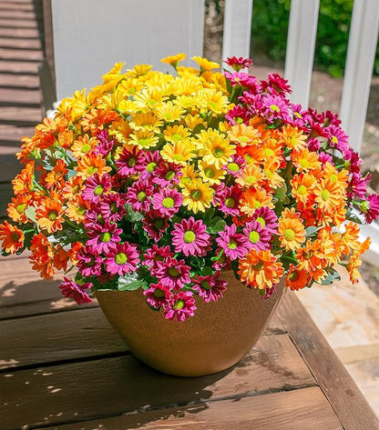 Daisy Artificial Flowers for Outdoors Fall Autumn Decoration, 6 Bundles Fake Mums Silk Flowers for Outside Look Real UV Resistant Fake Plants Faux Flowers for Planter Front Door Home Indoor Porch, Mix