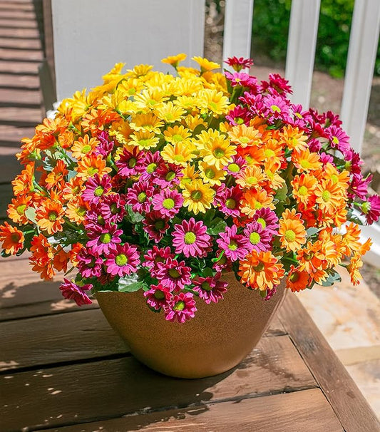 Daisy Artificial Flowers for Outdoors Fall Autumn Decoration, 6 Bundles Fake Mums Silk Flowers for Outside Look Real UV Resistant Fake Plants Faux Flowers for Planter Front Door Home Indoor Porch, Mix