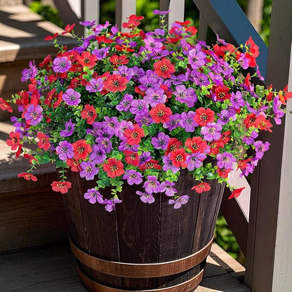 Artificial Fake Plants Flowers for Outdoor Spring Summer Decor, 12 Bundles Faux Silk Daisy for Planter Pot Colorful UV Resistant Look Real for Front Door Porch Patio Outside Yard(Purple Red)