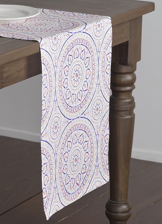 Maison d' Hermine Table Runner 100% Cotton Double Layer Table Runners 108 inches Long Decorative for Home Kitchen Dining Party Baby Shower Wedding Bridal Shower Spring Summer (Mandala, 14.50" x 108")