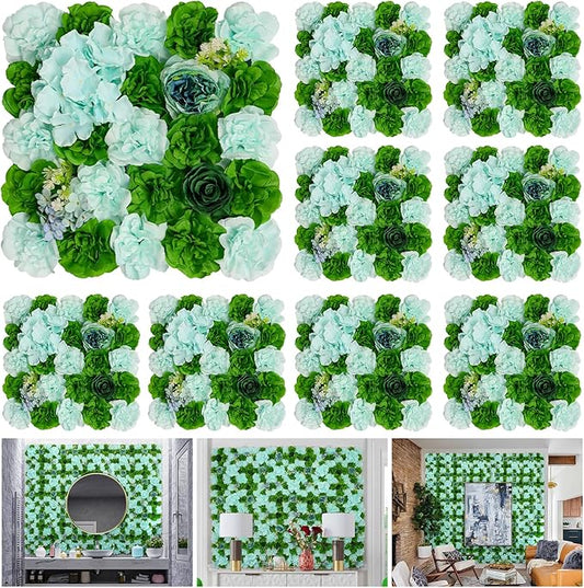 Artificial Flower Wall Backdrop 9pcs 16.5x16.5 Inch Silk Floral Wall Panel Ideal for Wedding Celebrations, Festive Party Birthday Backdrops and Elegant Home Decor