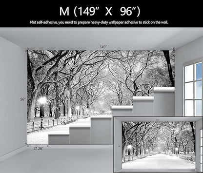 Beautiful 3D Snowy Forest Wallpaper Gray New York Park Landscape Wall Mural Living Room Bedroom (Not Peel and Stick)