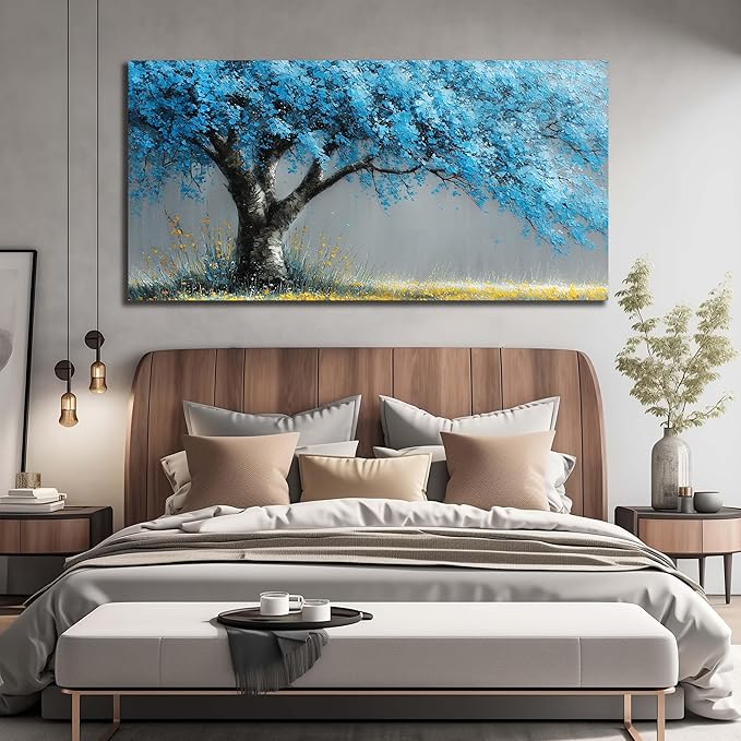Blue Art Work for Living Room Walls Tree of Life Poster for Bedroom Modern Prints Wall Art for Dining Room Size 29 x 58 Inch