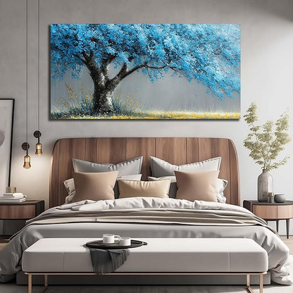 Blue Art Work for Living Room Walls Tree of Life Poster for Bedroom Modern Prints Wall Art for Dining Room Size 29 x 58 Inch