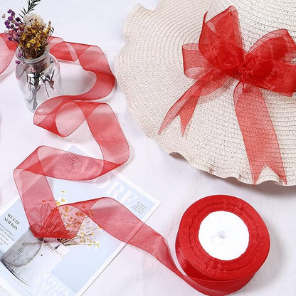 1.5 inch Sheer Organza Ribbon Red Chiffon Ribbon for Gift Wrapping Christmas Halloween Decoration Wedding Bouquet Crafts 50 Yards