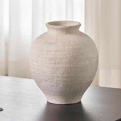 LB2 White Ceramic Large Vase, 11.8" Tall Zen Style vase, Terra Cotta Pitcher Vase, Distressed Farmhouse Decor, Pottery Decorative Flower for Home Decor (C - White 11.8")