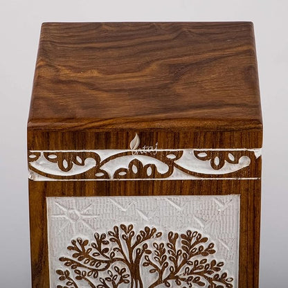 INTAJ Cremation Urn for Human Ashes - Wooden Urn Box for Ashes Handcrafted - Tree of Life Memorial Urn Funeral Cremation Urns (XL (14x7.5) 640 CuIn, Antique Rosewood Tree)