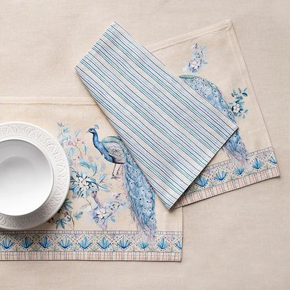 Maison d' Hermine Placemats 100% Combed Cotton Premium Set of 4 Decorative Table Cloth Placemat, Dining, Holidays, Buffet Party - Peacock Utopia - Sandy Beach (13 Inch x 19 Inch)